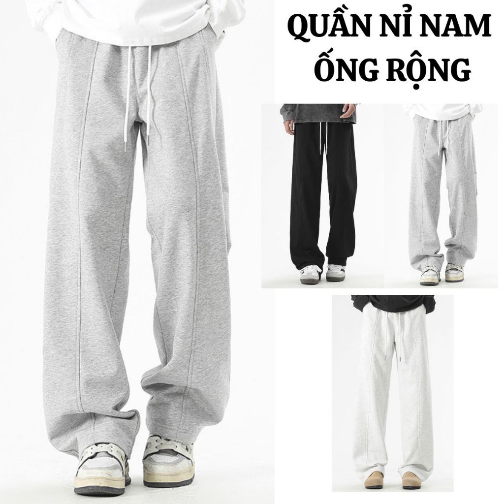 Quần Nỉ Nam FABUMAN Dài Kẻ gân Form Rộng cạp chun Chất Nỉ 2da ống rộng kèm dây…