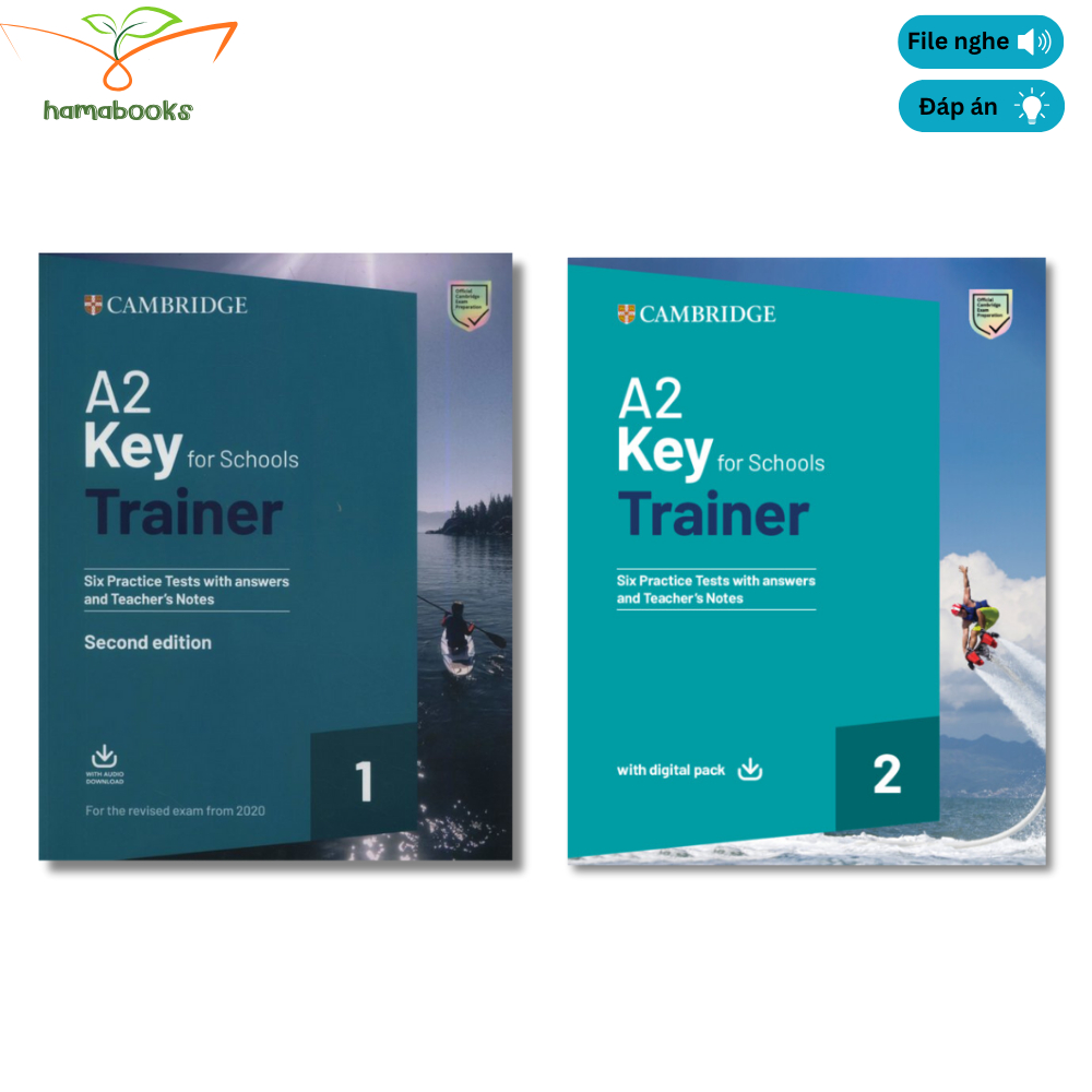 Sách - A2 Key for Schools Trainer 1,2 - Bản in lazer đẹp, tặng đáp án, file nghe