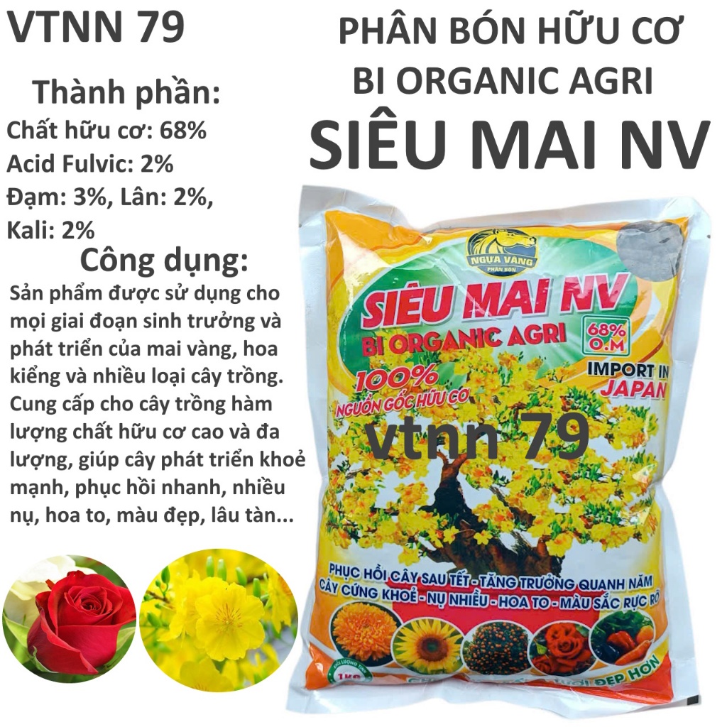  PHÂN HỮU CƠ SIÊU MAI NV VÀNG TÚI 1KG. TỐT CHO CÂY TRỒNG 