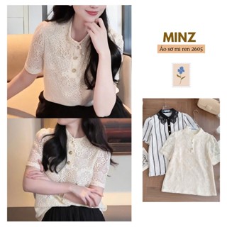 Áo Sơ Mi Ren MINZ STORE Mã 2605, Thiết Kế Ngắn Tay Phong Cách Công Sở