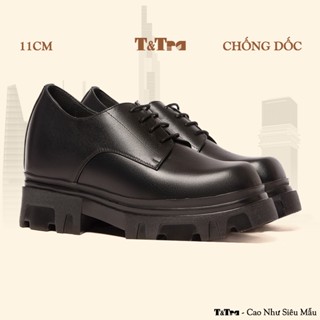   11CM - Mũi Vuông  Giày Tăng Chiều Cao Nam T&Tra T168 Đen - Nhẹ Hơn và Ít Dốc Hơn 