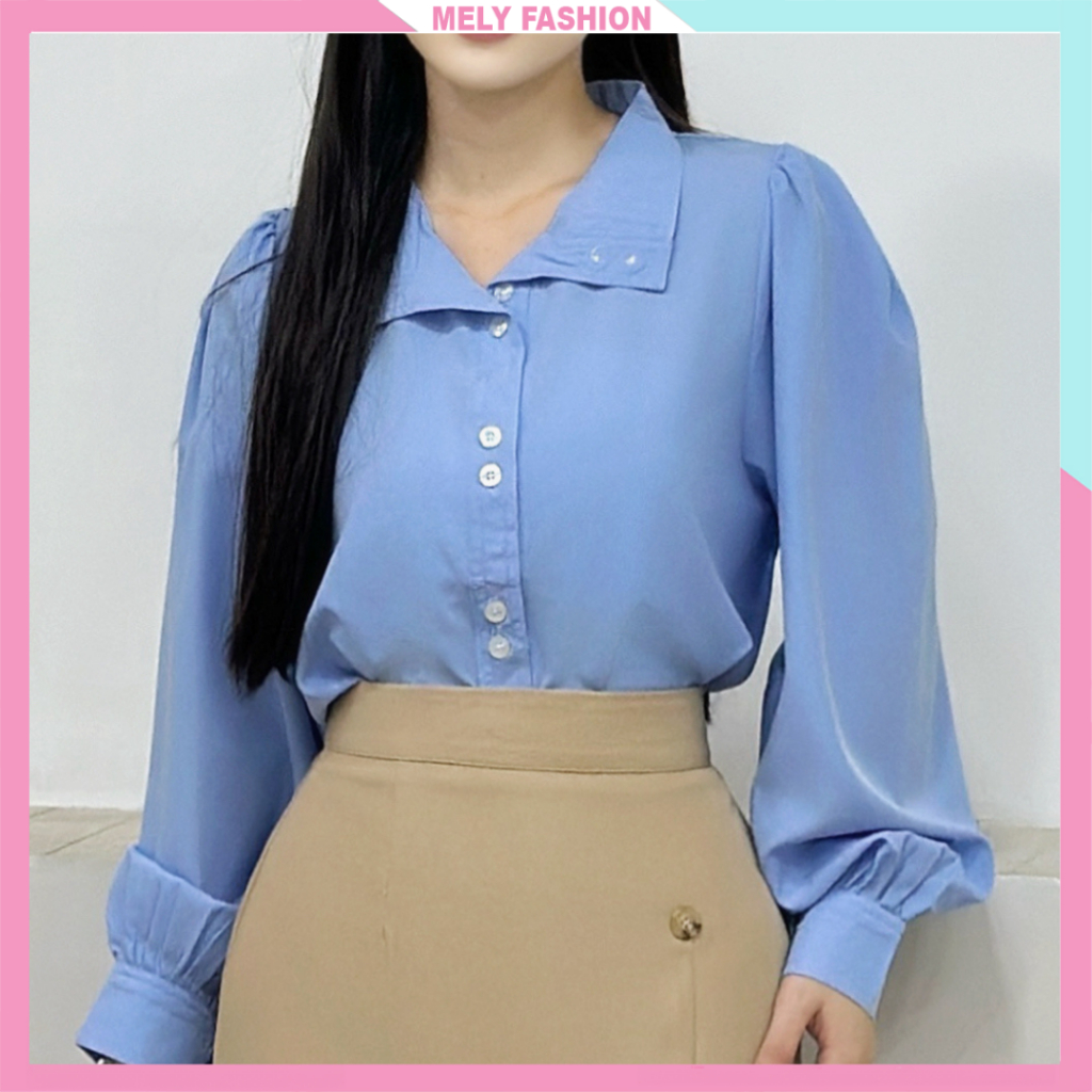 Áo sơ mi dài tay bồng Mely Fashion sơ mi đẹp kiểu cổ bẻ khuy đôi chất thô mềm mát sang trọng ASM42