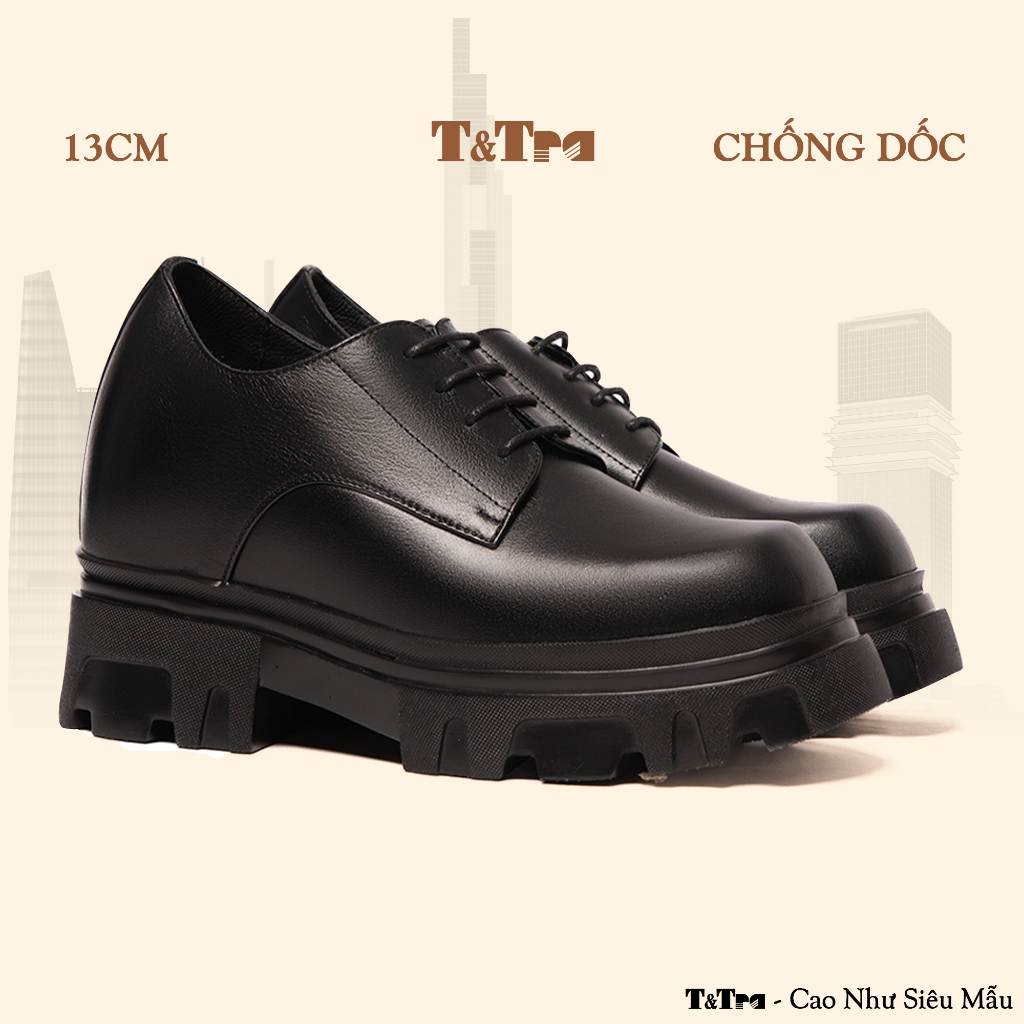   13CM - Mũi Vuông  Giày Đế Cao Nam T&Tra T168 Đen - Nhẹ Hơn và Ít Dốc Hơn 