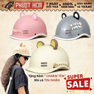   Mũ bảo hiểm đạt chuẩn  Nón bảo hiểm Cá Heo nam nữ cao cấp Kèm tai gấu và charm tên gắn mũ cute 