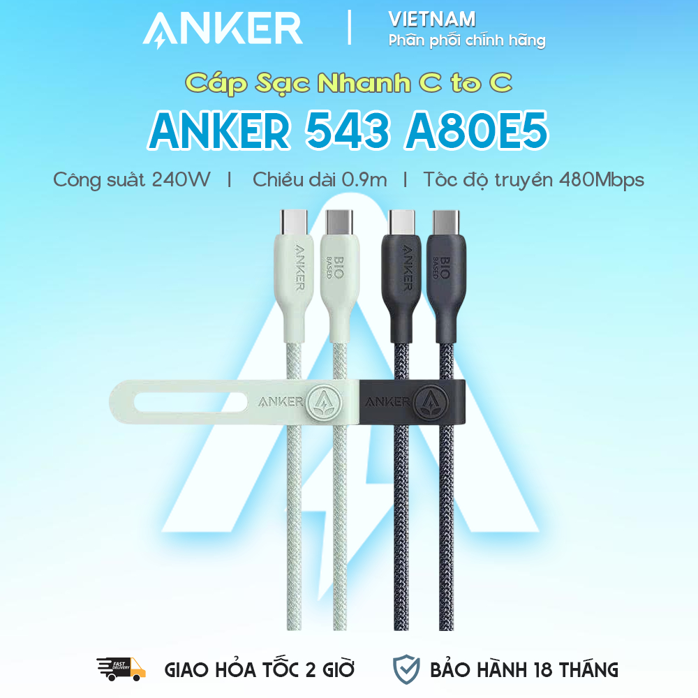 Cáp Sạc Nhanh C to C ANKER 543 A80E5 240W (0.9m, 480Mbps, Nylon Braided Cable)