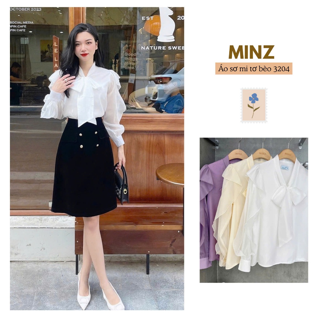 Áo Sơ Mi Tơ Bèo MINZ STORE Mã 3204, Thiết Kế Buộc Nơ Phong Cách Công Sở