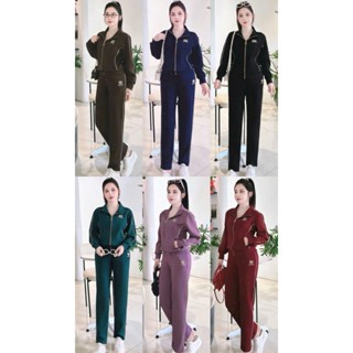  M032 Set Bộ Nỉ Nữ Thu Đông Tay Dài Vải Mì Nỉ Tăm Loại 1 Dày Mịn Co Giãn Quần Dài Suông Thời Trang 