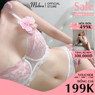 [MỚI] Bộ đồ lót ren nữ Mebra màu trắng và hồng ngọt ngào dây vai cánh tiên có gọng không mút thiết kế thủ công
