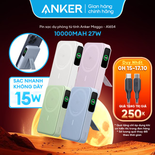 [HoảTốc] Sạc dự phòng ANKER MagGo từ tính không dây 10.000mAh 15W/27W | 1 cổng USB-C | Sạc nhanh Qi2 | Màn led - A1654