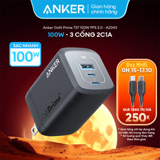 Củ sạc nhanh Anker 737 GaN Prime 100W - 3 cổng 2C1A sạc 3 thiết bị cùng lúc - Hỗ trợ PPS, PD, PowerIQ 4.0- A2343
