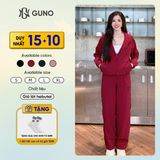 Bộ quần áo gió NỮ GUNO lót HABUTAI có mũ logo tam giác sọc bản to 1/2  SP5 25BG161