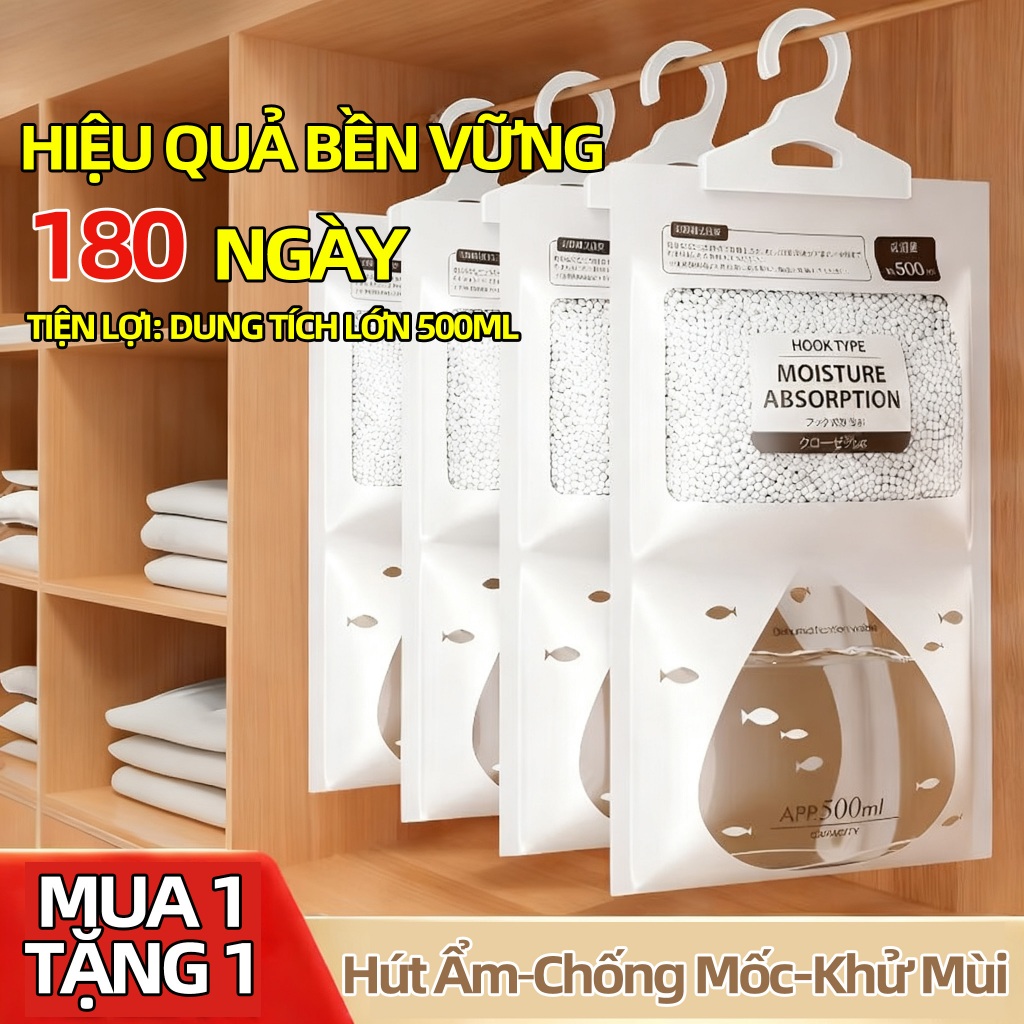 [MUA5 TẶNG5​]Túi hút ẩm 2 ngăn 500ml tốc độ—Bảo vệ tủ quần áo 365 ngày chống mốc—Thiết kế móc treo tiện lợi không cần