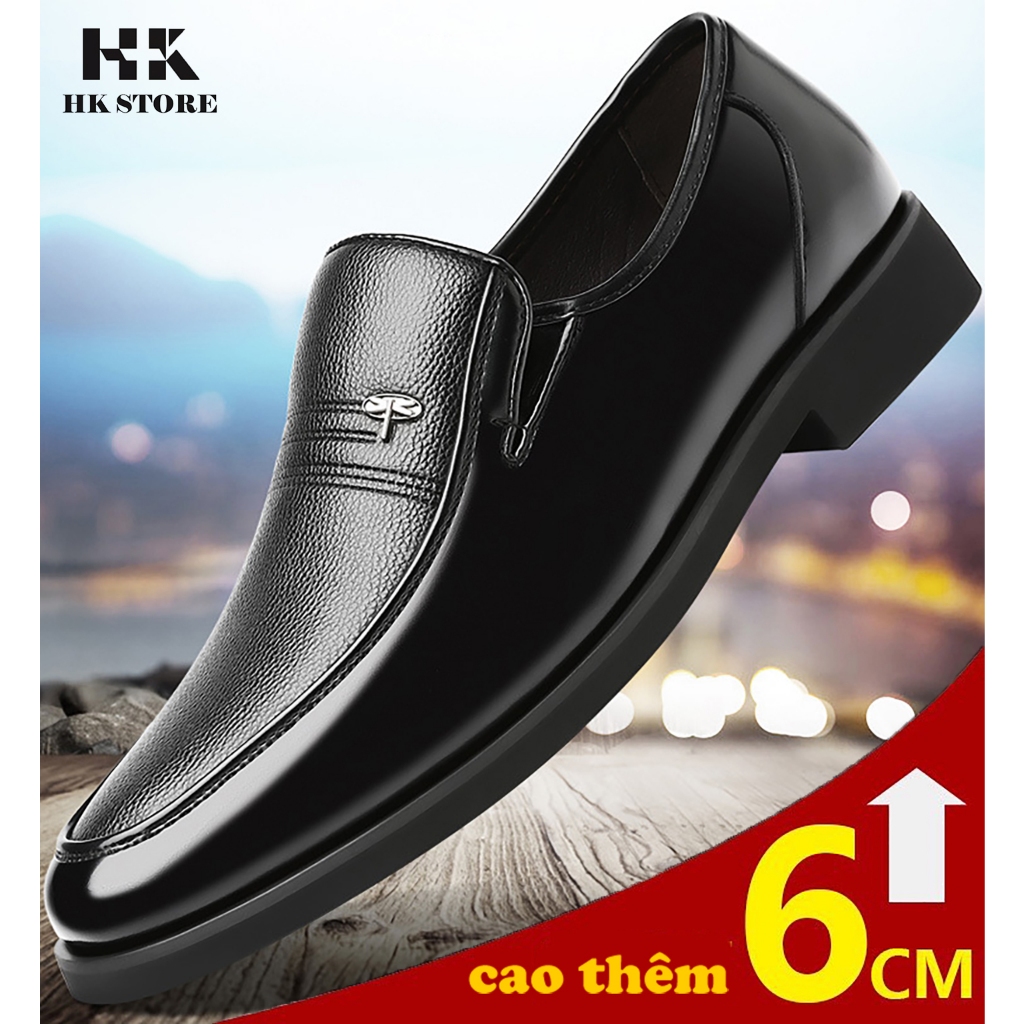 Giày tây nam tăng chiều cao 6cm da bò cao cấp da mềm mại êm chân dễ đi lại bảo hành 12 tháng (dd01)