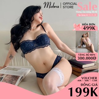 ANGELA | Set Đồ Lót Ren Áo Ngực Quả Ngang Nửa Quả Dây Rời Có Gọng Nâng Đẩy Quần Cánh Tiên Gợi Cảm Mebra