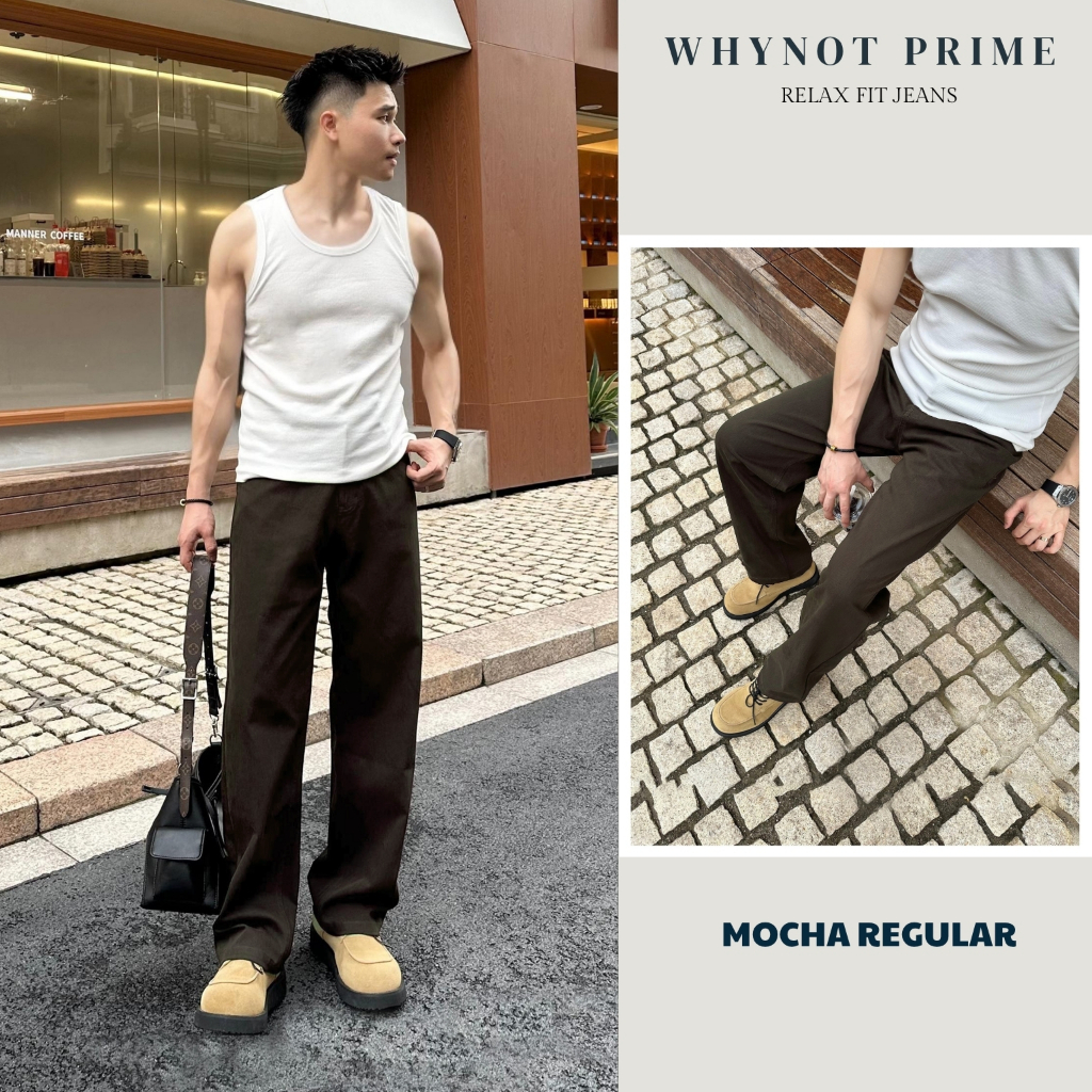 Quần Jean Nam Ống Suông Đứng Màu Nâu Dáng Regular WN PRIME, Quần Bò Nam Form Suông Rộng Có BigSize