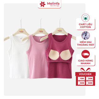  Áo ba lỗ nữ có đệm áo 3 lỗ hai dây có mút vải Viscose tự nhiên mặc nhà tập gym MELINFA VAA0518 