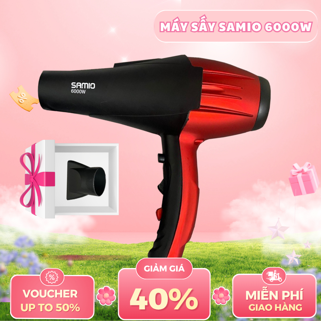 Máy Sấy Tóc SAMIO 6000W Công Suất Lớn 2 Chiều Nóng Lạnh Cao Cấp, Máy Sấy Tóc Công Suất Lớn Sấy Khô Tóc Chuyên Salon