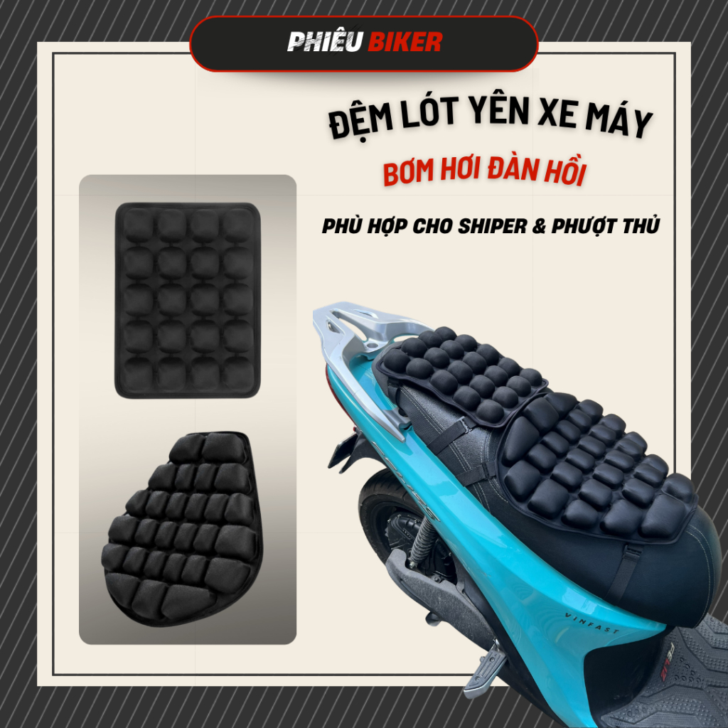 Đệm lót yên xe máy bơm hơi, Đệm lót yên xe PKL bơm hơi – ÊM ÁI, CHỐNG SỐC, KHÔNG NÓNG MÔNG