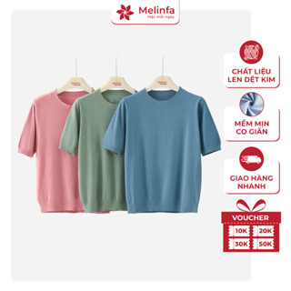  Áo len nữ cổ tròn cộc tay áo len mongtoghi nữ len dệt kim mềm mịn co giãn MELINFA VAA0316 