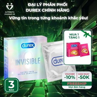   Mua 1 tặng 1  Hỏa Tốc Bao Cao Su Durex Invisible 52mm - Siêu Mỏng Cảm Giác Tự Nhiên Hộp 3 Bao Authentic Pharma VN 
