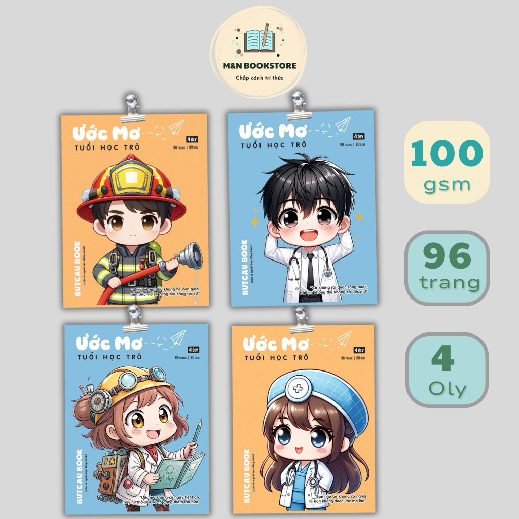 (Combo 3/5/10 cuốn) Tập Vở Học Sinh 4 Ô Ly 5 Ô Ly Bút Cầu Ước Mơ 96tr 100gsm - Hình Dễ Thương- Bìa n
