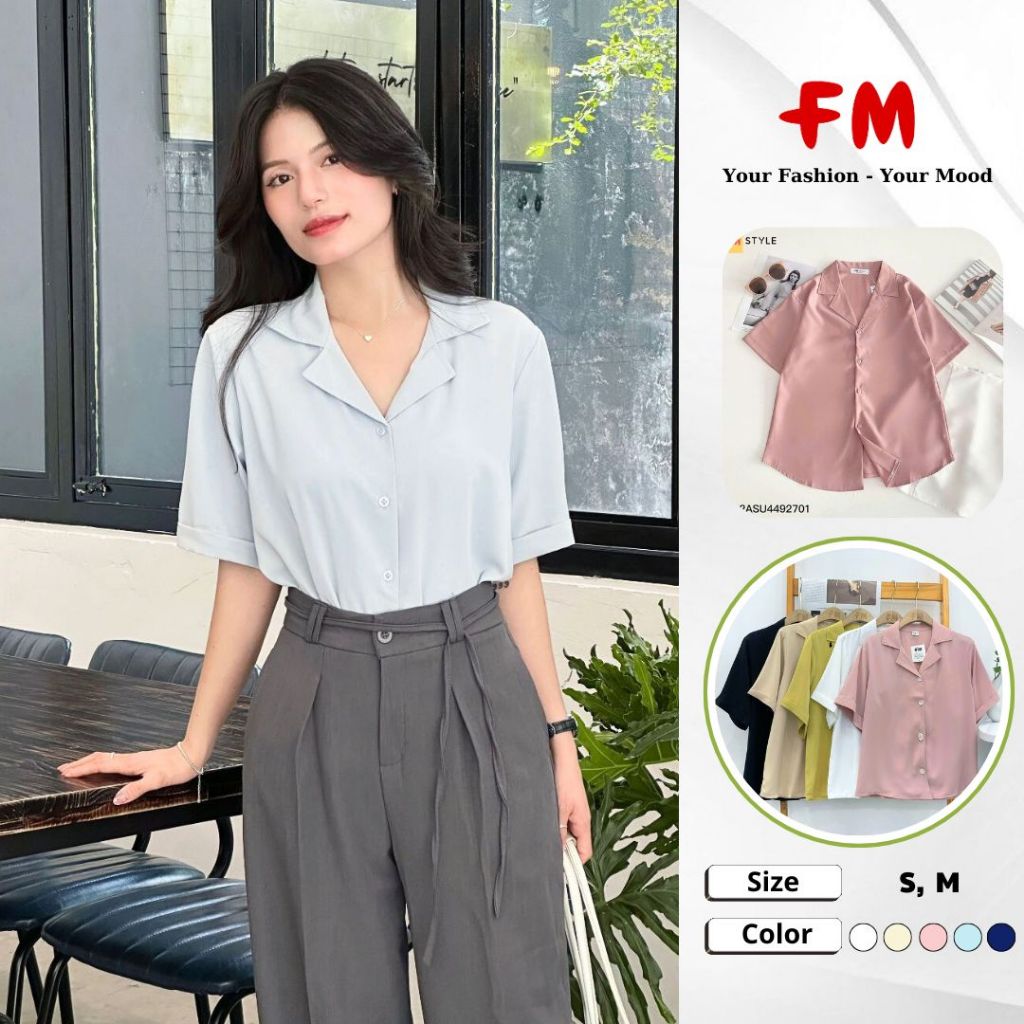 Áo Sơ Mi Nữ Công Sở FMSTYLE Tay Ngắn Cổ Vest Thanh Lịch Chất Lụa Mềm Dễ Phối Đồ 25050037