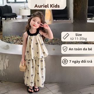  Bộ Đồ Bé Gái Set Bộ Yếm Hoa Nhí Phối Quần Ống Rộng Cho Bé Gái Chất Cotton Thoáng Mát 