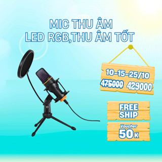 Micro Thu Âm Để Bàn Cho PC Laptop ZX663 Có Đèn LED Màng Lọc Tạp Âm Giảm Ồn, Mic Livestream Hát Karaoke Cực Chuyên Nghiệp