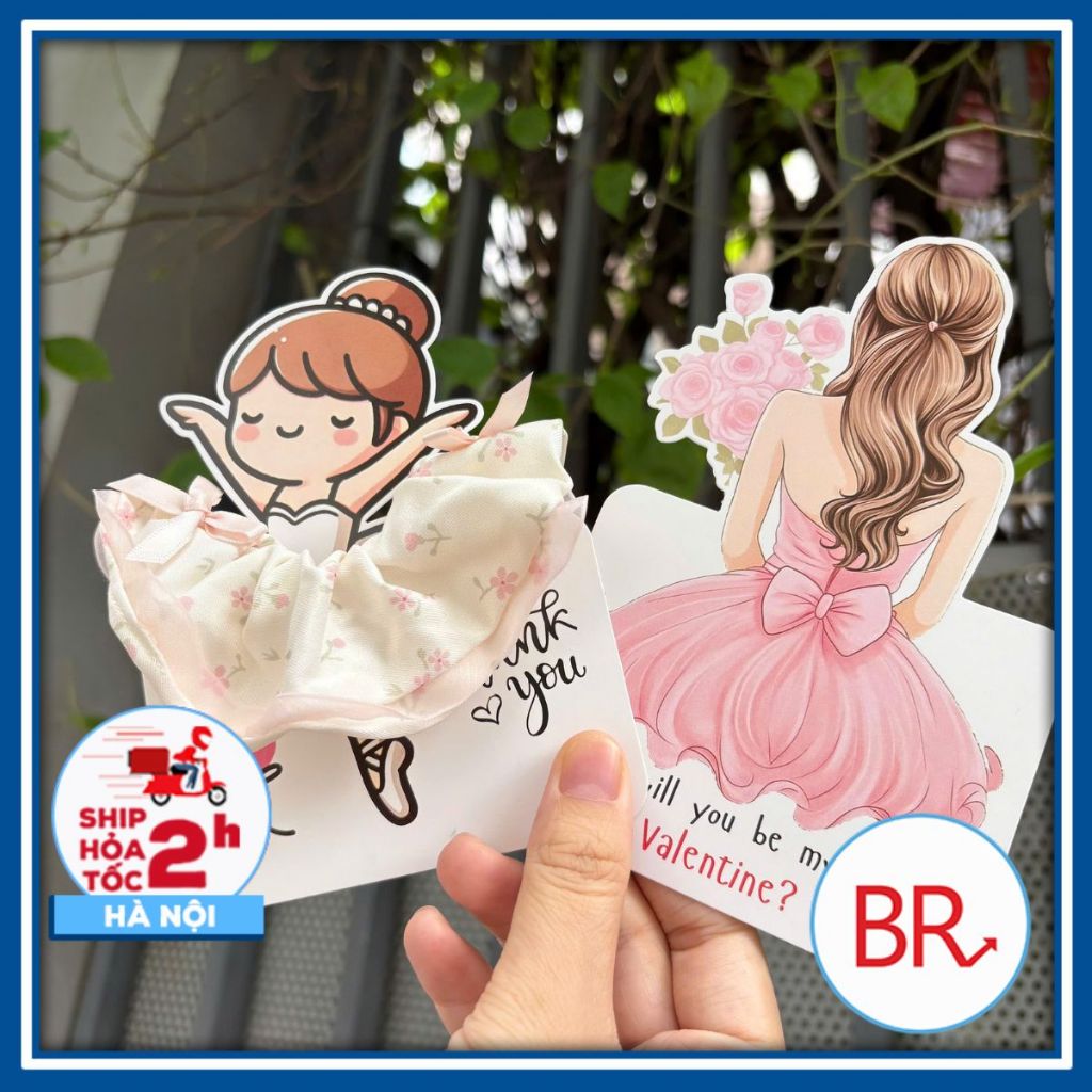 [ Quà Tặng 14/3] Sỉ 20 Thiệp cài chun buộc tóc dễ thương, ý nghĩa, banner cô gái trang trí hộp quà, gắn bó hoa