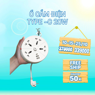 Ổ Cắm Điện Đa Năng 2500W Dài 2m Chống Giật Chịu Nhiệt Cao Ổ Điện Thông Minh Tiết Kiệm Diện Tích Ổ 3 Chấu Cổng USB Type C