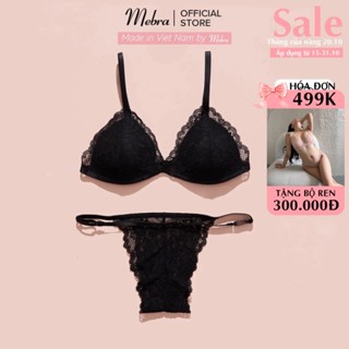 Set bralette đồ lót nữ ren màu đen áo bra không gọng mút mỏng quần dây gợi cảm ren mềm cao cấp Mebra A096