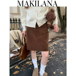  CV34 Chân Váy Nữ Dáng A Lưng Cao MAKILANA Chất Liệu Kaki Nhung Tăm Vintage Thu Đông 2025 Ôm Eo Tôn Dáng Thanh Lịch 