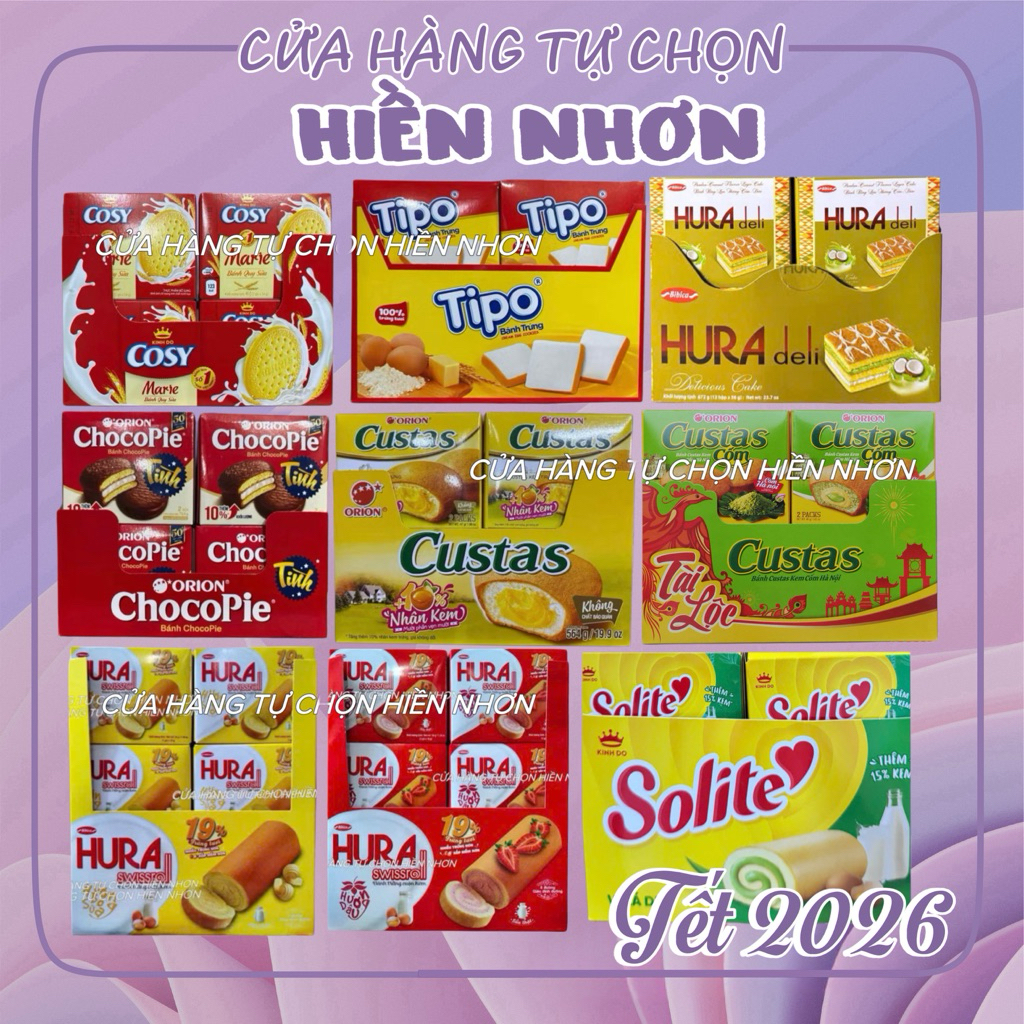   Tết 2026   Lốc 12 Hộp  Bánh Chocopie  Custas  Tipo  Hura  Cosy  Solite hộp 2 cái 
