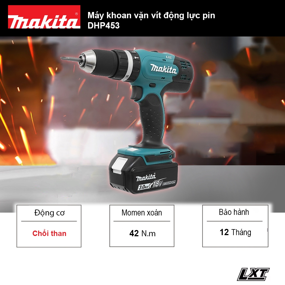 Máy khoan búa vặn vít dùng pin 18V Makita DHP453 | Makita Việt Nam