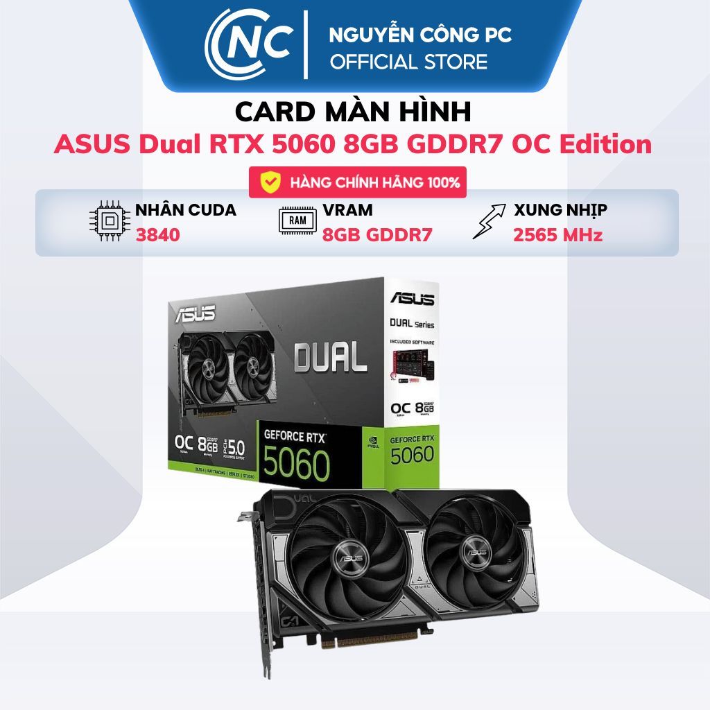 Card màn hình ASUS Dual GeForce RTX 5060 8GB GDDR7 OC Edition - BH 36 tháng