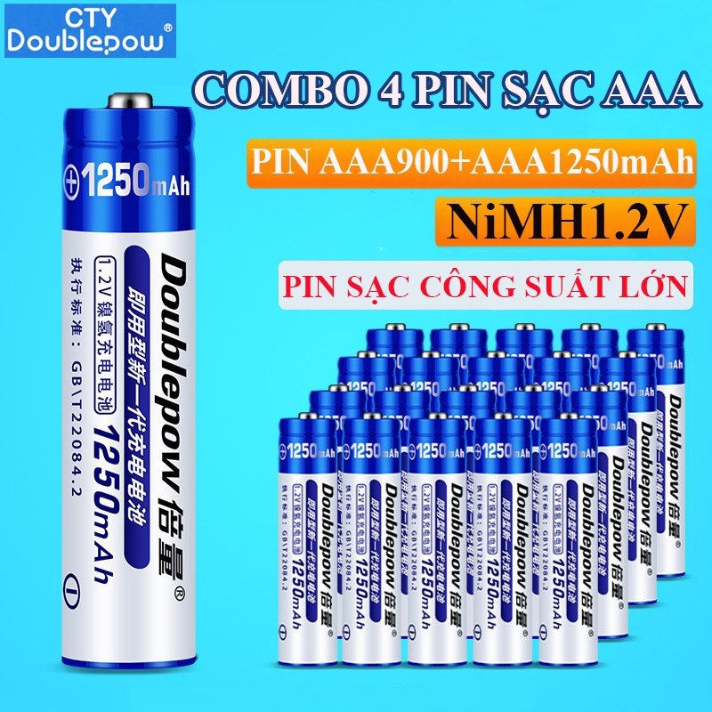 Pin Sạc AAA 1.2V 900mAh/1250mAh Chính Hãng Doublepow Dung Lượng Cao Dùng Cho Remote/Đồ Chơi