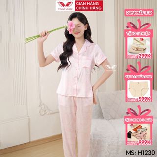 Bộ đồ ngủ nữ Pijama lụa VINGO tay cộc mùa hè H1230 VNGO