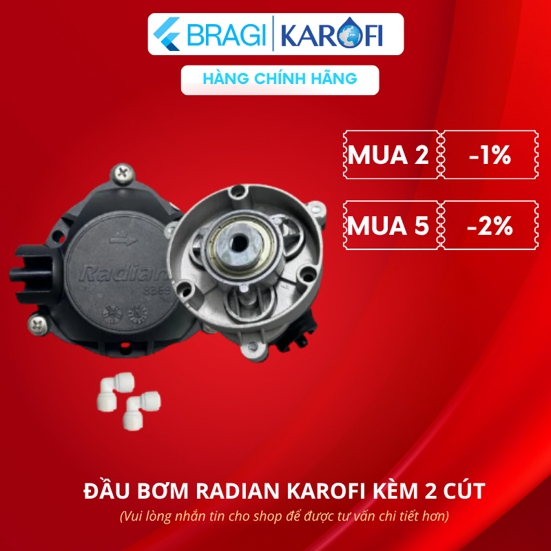 Đầu Bơm Radian Karofi 24V Cắm Nhanh Tặng kèm 2 Cút Nối dành riêng cho Máy Lọc Nước RO
