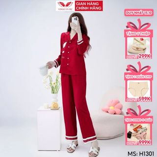 Bộ đồ mặc nhà nữ pijmama lụa VINGO tay dài mùa thu H1301 VNGO