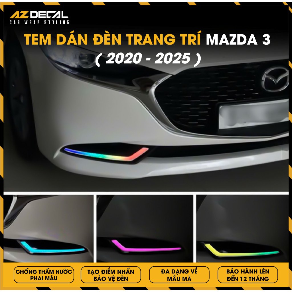 Tem Dán Đèn Gầm Xe Mazda3 2020-2025 | Decal Dán Đèn Mazda 3 Chống Thấm Nước - AZDECAL