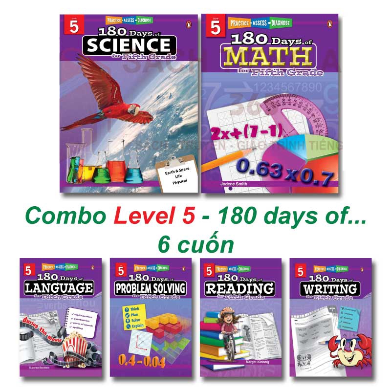 Sách - Combo Grade 5 - 180 days of... - 6q - Science, Language, Writing, Solving, Reading, Math