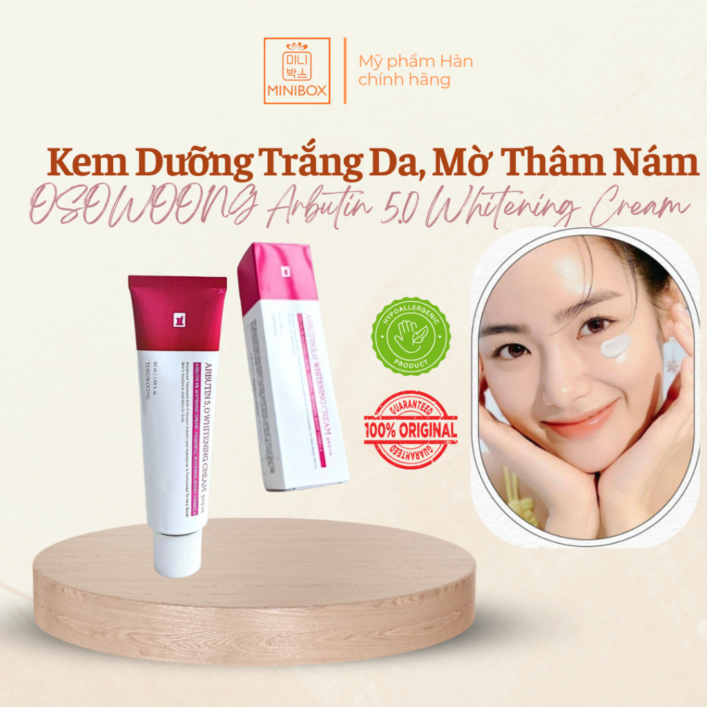 (BILL HÀN) Kem Dưỡng Trắng Da, Mờ Thâm Nám TOSOWOONG Arbutin 5.0 Whitening Cream 50ml