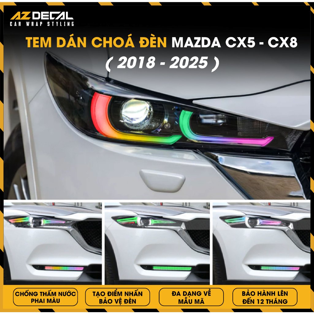 Tem Dán Đèn Xe Mazda CX5 | Decal Đèn Đổi Màu Chống Thấm Nước, Chống Bong Tróc - AZDECAL