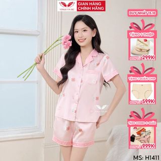 Bộ đồ ngủ nữ Pijama lụa VINGO tay cộc mùa hè H1411 VNGO