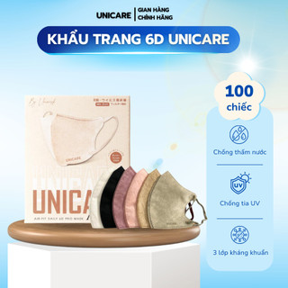   100 Chiếc Mix Màu  Khẩu Trang 6D Unicare Quai Chun Mềm Mại 3 Lớp Kháng Khuẩn Chống Thấm Nước Chống Tia UV 