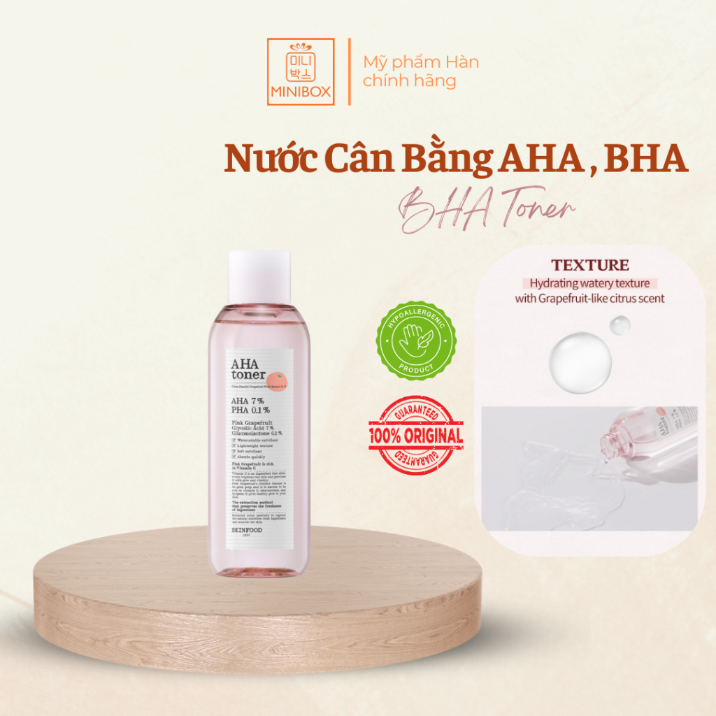 Nước Cân Bằng BHA Nho Mẫu Đơn, AHA Bưởi Hồng SKINFOOD AHA, BHA Toner 200ml
