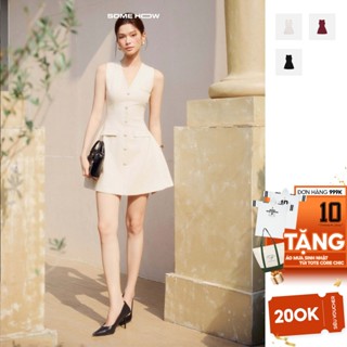 [Best Seller] Đầm Nữ Ngắn Linen Vneck Buttons, Chất Vải Linen Bột Thoải Mái, WDN114, SOMEHOW