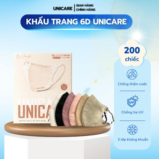   Thùng 200 Chiếc  Khẩu trang 6D Unicare Chống Nước 3 Lớp Kháng Khuẩn 6 Màu Thời Trang Chống Tia UV Thế Hệ Mới 