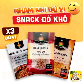  3 vị | Snack đồ khô Tiệm Nhà Pula | Khô Gà Cay Khô Bò Sợi Khô Heo Cháy Tỏi  Fansipan | 50gram đủ loại | Ngon Dễ Nghiện 