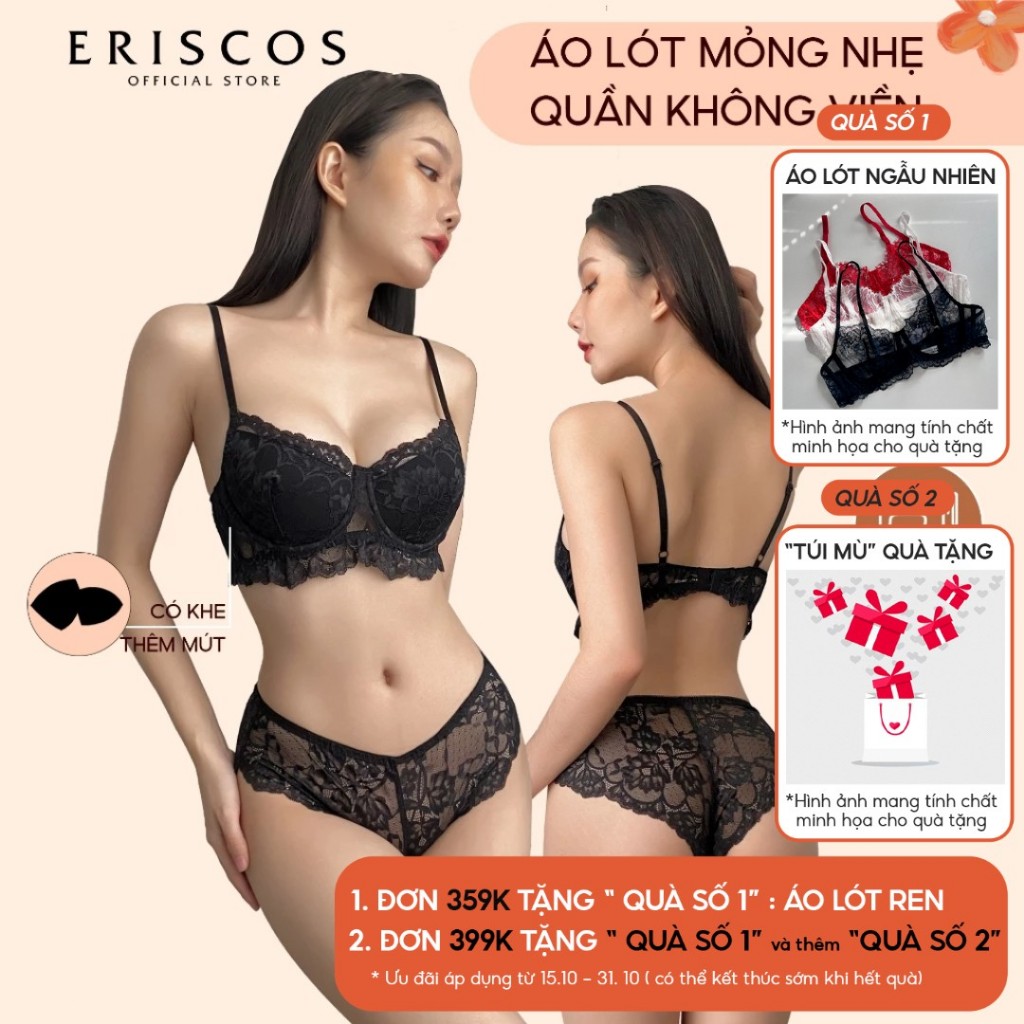 Bộ Đồ Lót Ren Nữ Áo Quả Chéo Quần Lót Tam Giác Có Gọng Không Mút Lót Gợi Cảm Thoải Mái Eriscos | BigBuy360 - bigbuy360.vn